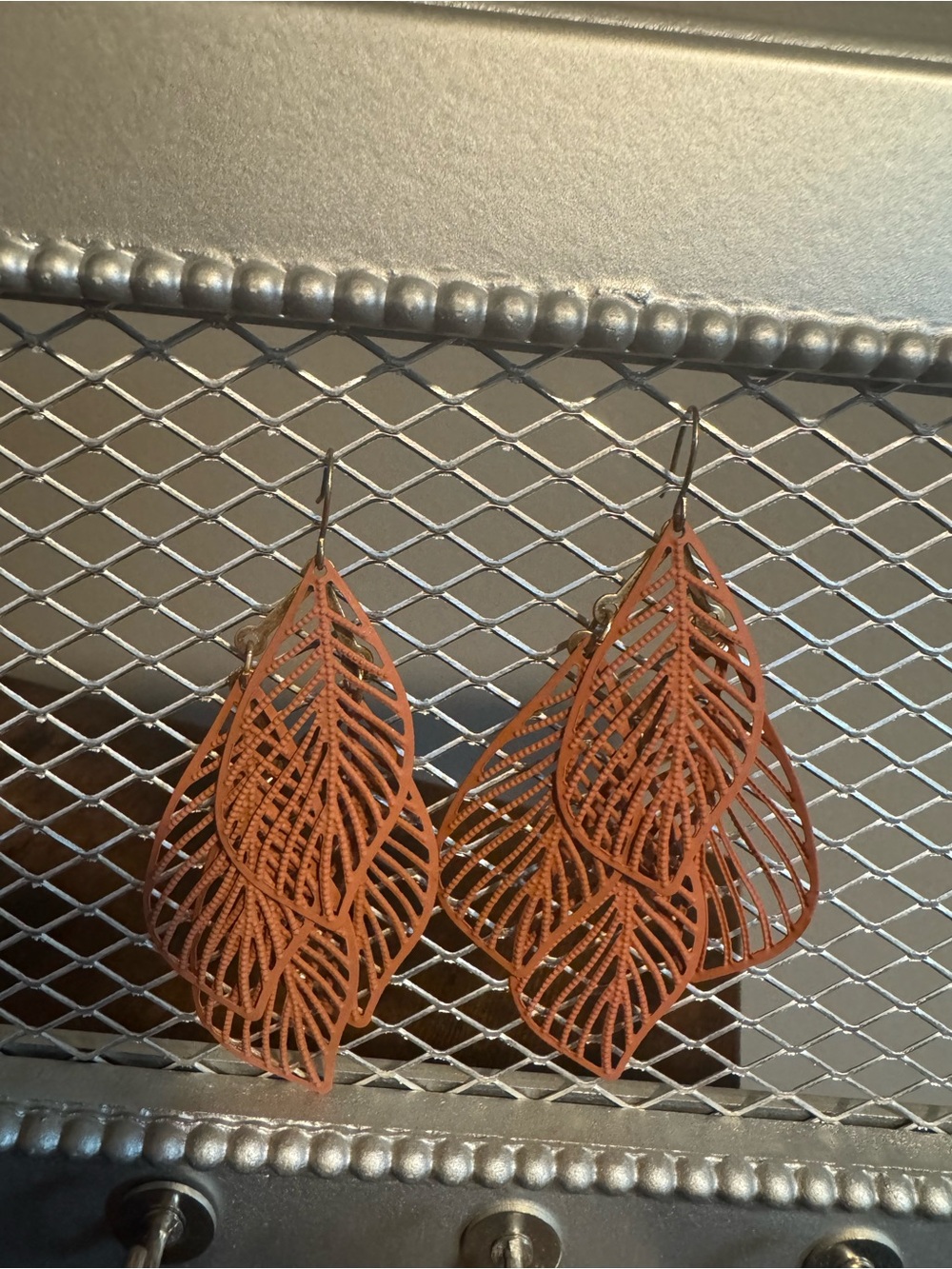 Cutout Leaf Drop Earrings in Burnt Orange